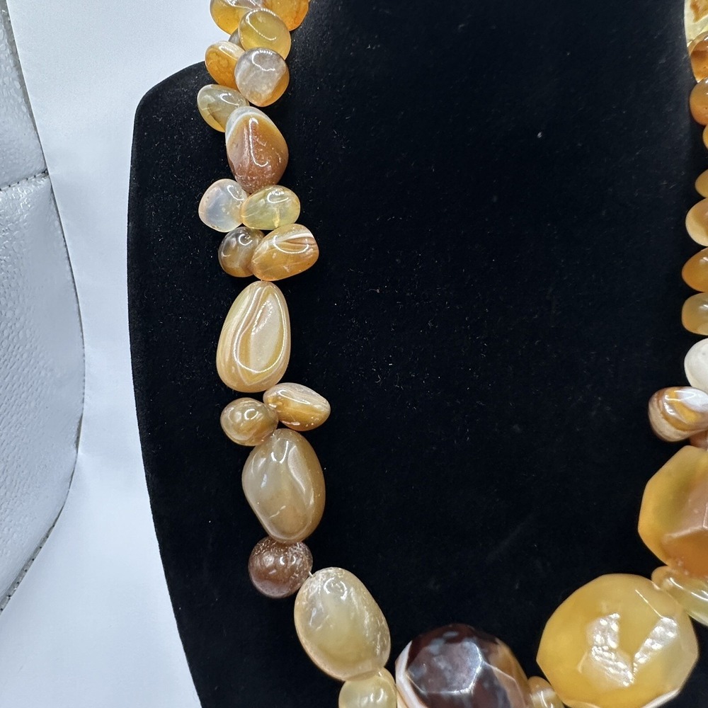 Beaded Agate Necklace Warm Earth Tones Statement Choker 18" 127g - Picture 14 of 16